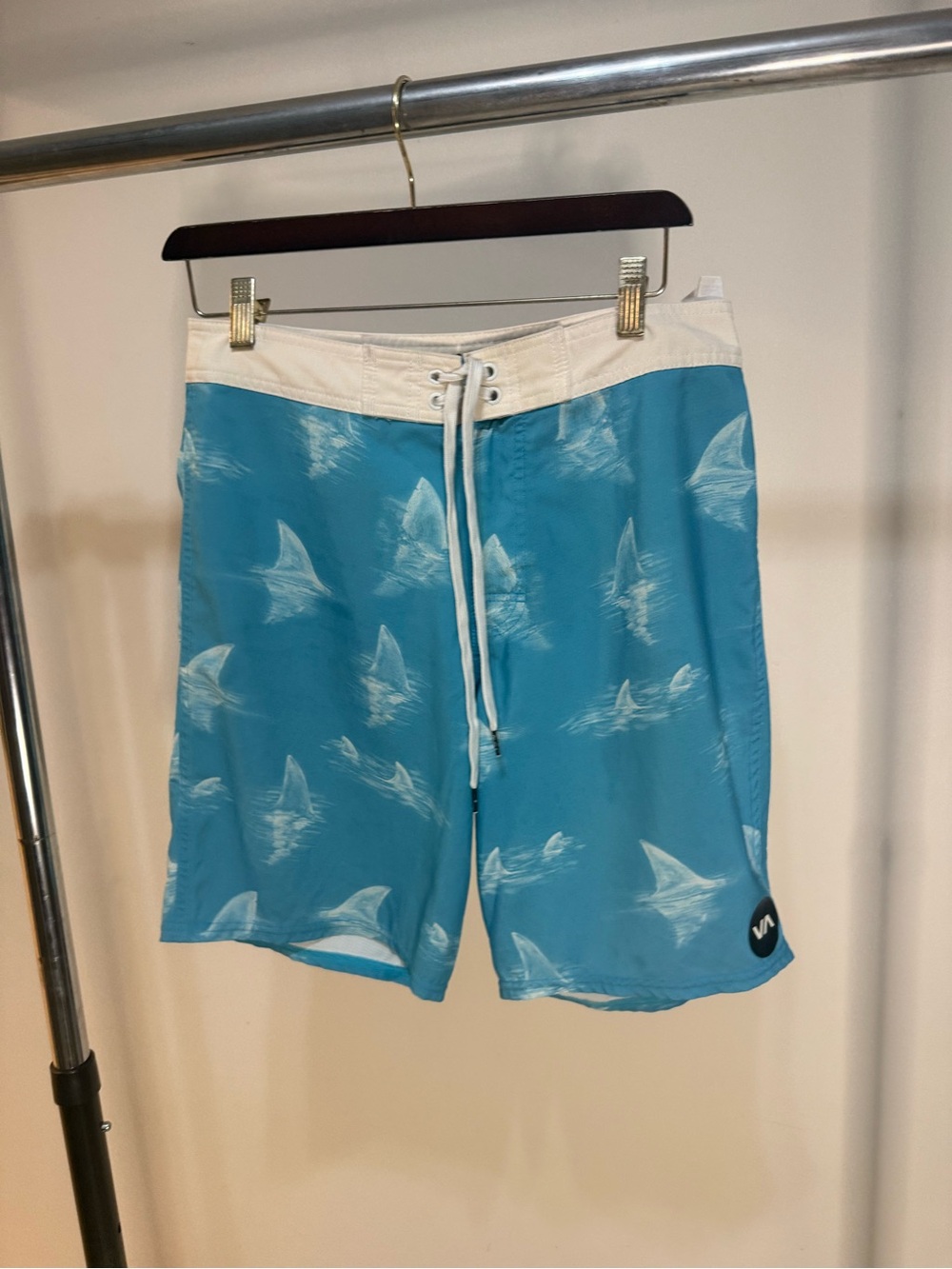 RVCA Teal Surf-Print Board Shorts with White Waistband